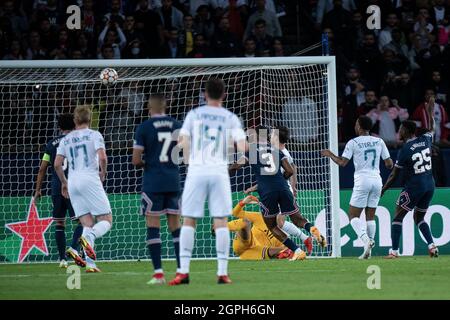 Il gruppo UEFA Champions League Una partita tra Parigi Saint-Germain e Manchester City al Parc des Princes il 28 settembre 2021 a Parigi, Francia. (P Foto Stock