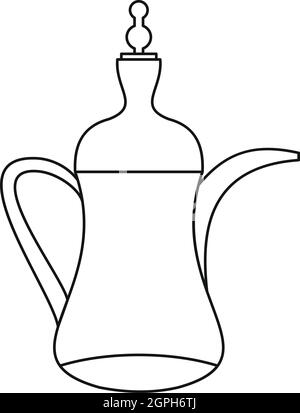 Caffè arabo pot icona, stile contorno Illustrazione Vettoriale