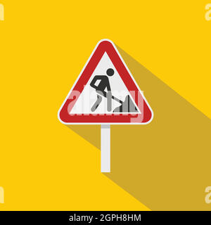 Roadworks segno icona, stile piatto Illustrazione Vettoriale