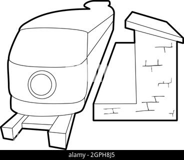 Icona del treno, stile contorno Illustrazione Vettoriale