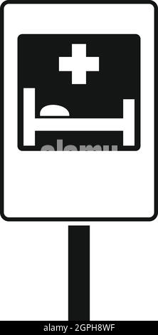 Simbolo di hospital road sign icona, stile semplice Illustrazione Vettoriale