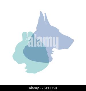 Silhouette dettagliate per cani e gatti, semplice icona veterinaria isolata su bianco Illustrazione Vettoriale