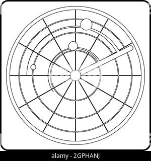 L'icona del radar, stile contorno Illustrazione Vettoriale