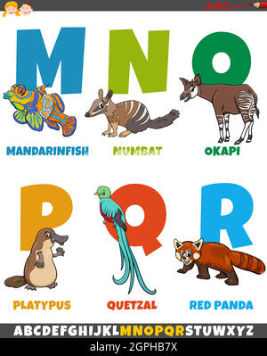 set di caratteri dell'alfabeto cartoon con divertenti caratteri animali Illustrazione Vettoriale