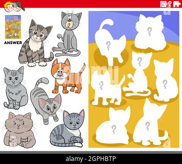 gioco di forme abbinate con personaggi di gatti cartoni animati Illustrazione Vettoriale