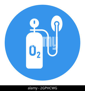 Icona glifo bianco del vettore della bombola di ossigeno medicale. Coronavirus. Illustrazione Vettoriale