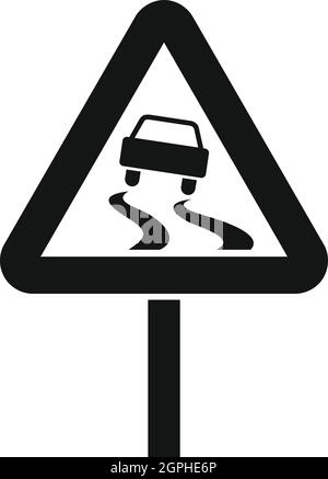 Scivoloso quando è bagnato cartello stradale icona, stile semplice Illustrazione Vettoriale