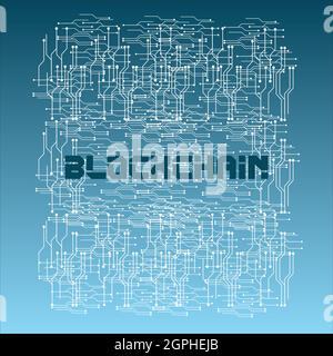 Illustrazione di sfondo vettoriale Blockchain su sfondo blu scuro Illustrazione Vettoriale