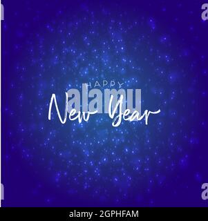Felice messaggio di testo del nuovo anno su sfondo stellato, Buon Natale. Illustrazione vettoriale. Illustrazione Vettoriale