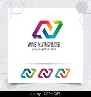 Digital logo letter N vettore di design con pixel colorati moderni per tecnologia, software, studio, app e business. Illustrazione Vettoriale