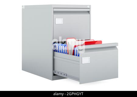 Archivio con cartelle all'interno, rendering 3D isolato su sfondo bianco Foto Stock