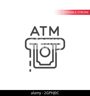 ATM con icona del vettore di linea della banconota da denaro Illustrazione Vettoriale