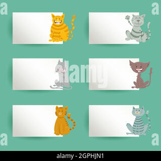 carte di design set con gatti cartoni animati e gattini Illustrazione Vettoriale