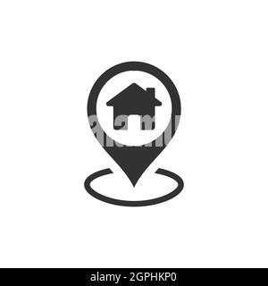 Pin di posizione con l'icona del vettore nero casa Illustrazione Vettoriale