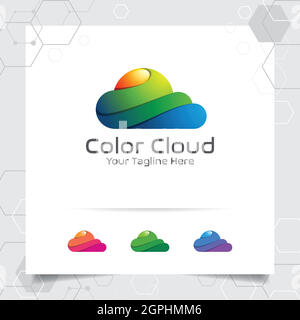 Design vettoriale con logo cloud colorato con il concetto di illustrazione dei colori moderni per aziende, app, cloud hosting e cloud computing. Illustrazione Vettoriale
