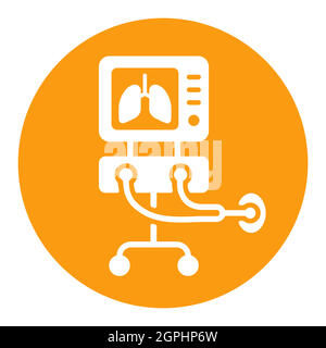 Ventilatore ICU terapia medica polmoni ventilazione bianco glifo Illustrazione Vettoriale