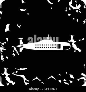 Icona del sottomarino, stile grunge Illustrazione Vettoriale