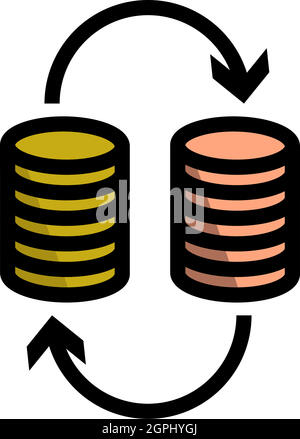 Dollar Euro Coins Stack icona Illustrazione Vettoriale