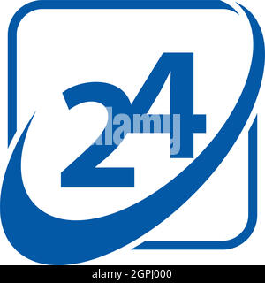 24 ore, 24 ore su 24, icona, pulsante Illustrazione Vettoriale