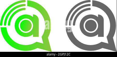 Lettera A Internet wireless nel logo del fumetto della chat Illustrazione Vettoriale