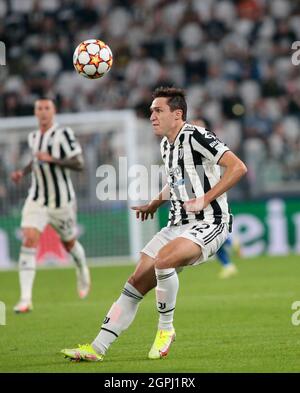 Torino, Italia. 29 settembre 2021. Federico Chiesa (Juventus FC) durante la UEFA Champions League, partita di calcio del Gruppo H tra Juventus FC e Chelsea FC il 29 settembre 2021 presso lo stadio Allianz di Torino - Photo Nderim Kaceli/DPPI Credit: DPPI Media/Alamy Live News Foto Stock