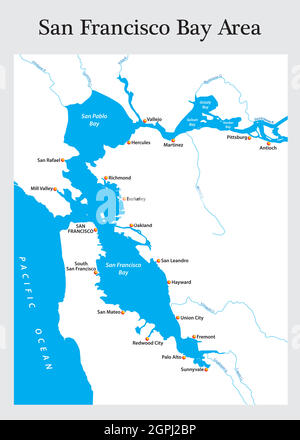 Piccola mappa generale della California San Francisco Bay Area Illustrazione Vettoriale