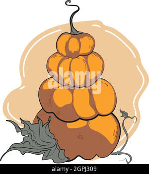 Carta autunno, zucche arancioni disegno a mano Illustrazione Vettoriale