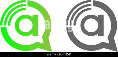 Lettera A Internet wireless nel logo del fumetto della chat Illustrazione Vettoriale