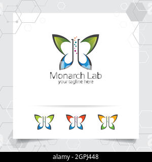 Disegno del logo di laboratorio o di laboratorio concetto vettoriale di bottiglia e formula chimica icona illustrazione per scienziati, ricerca, e test medici. Illustrazione Vettoriale