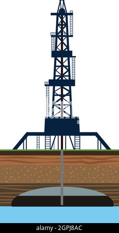 La perforazione del pozzo di petrolio in mare icona, stile cartoon Illustrazione Vettoriale