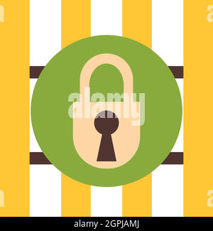 Barre di ferro porta con icona a forma di lucchetto, stile piatto Illustrazione Vettoriale