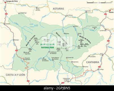 Mappa vettoriale del Parco Nazionale Spagnolo Picos de Europa Illustrazione Vettoriale