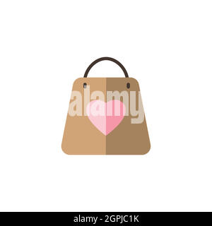 Shopping bag di San Valentino con cuore. Simbolo dell'amore. Icona a colori piatta. Illustrazione del vettore commerciale Illustrazione Vettoriale