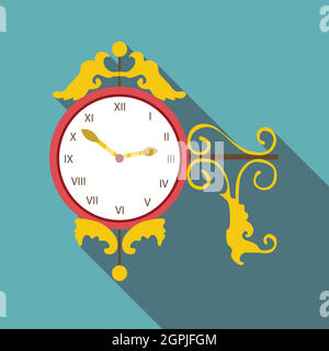 Street icona di un orologio, di tipo piatto Illustrazione Vettoriale