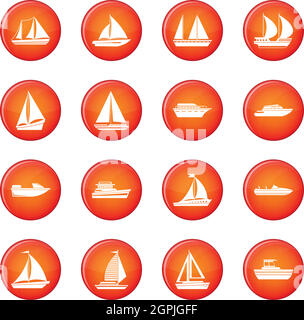 Set vettoriale icone imbarcazione Illustrazione Vettoriale