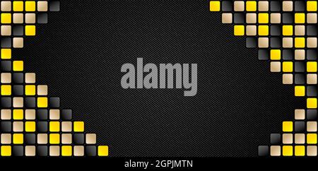 Sfondo astratto con forme quadrate vettoriali, texture astratte colori scuri nero con piastrelle modello giallo o illuminante, oro e nero sfumatura colori per banner web, insegne, e backdrops agenzia Illustrazione Vettoriale