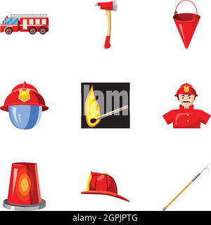 Fire set di icone, stile cartoon Illustrazione Vettoriale