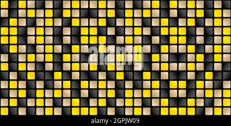 Sfondo astratto con vettore pattern quadrato, texture astratte colori scuri nero con piastrelle modello giallo o illuminante, colori sfumati oro e nero per banner web, insegne, e sfondo agenzia Illustrazione Vettoriale