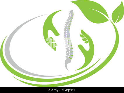 Spine, Two Hands and Leaves, Orthopedics Logo, Background Illustrazione Vettoriale