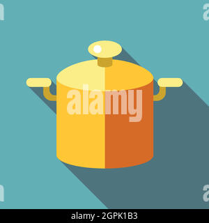 Pentola con coperchio icona, stile piatto Illustrazione Vettoriale