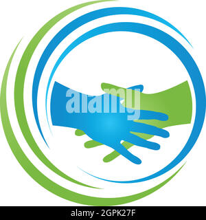 Handshake, due mani, logo, sfondo Illustrazione Vettoriale