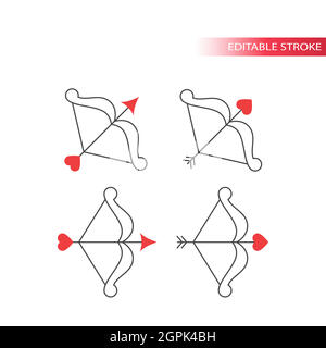 Arco e freccia con icona del vettore della linea cardiaca Illustrazione Vettoriale