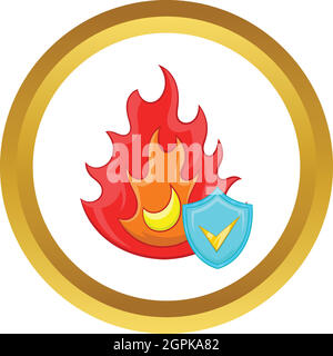 Fire e sky blue shield con tick icona vettore Illustrazione Vettoriale