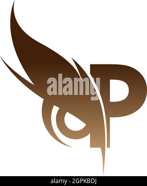 Icona del logo lettera P combinata con il vettore di disegno dell'icona OWL Eyes Illustrazione Vettoriale