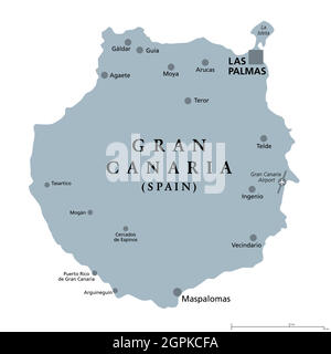 Gran Canaria, Grand Canary Island, mappa politica grigia Illustrazione Vettoriale