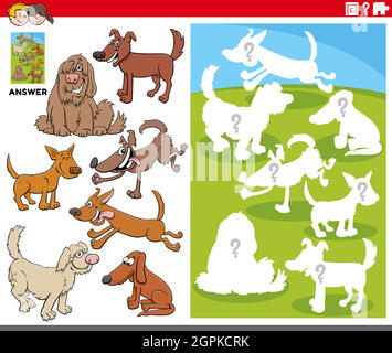 gioco di forme abbinate con personaggi di cani cartoni animati Illustrazione Vettoriale