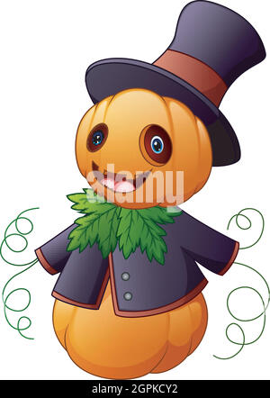 Halloween cartone animato con testa di zucca Illustrazione Vettoriale