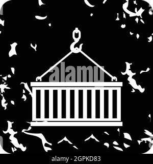 Il gancio della gru solleva l'icona del contenitore, stile grunge Illustrazione Vettoriale