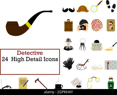 Set di icone detective Illustrazione Vettoriale