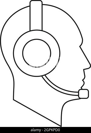 L'uomo con un'icona auricolare, stile contorno Illustrazione Vettoriale